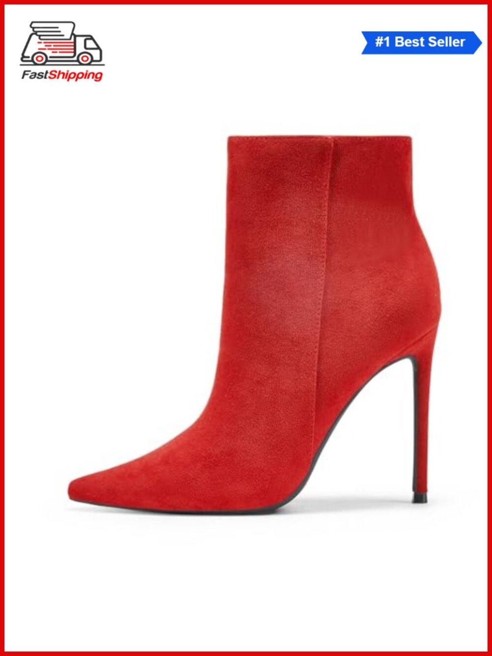 ✨Elisabet Tang Women's Suede Pointed Toe Stiletto Heeled Ankle Booties Side Zip
